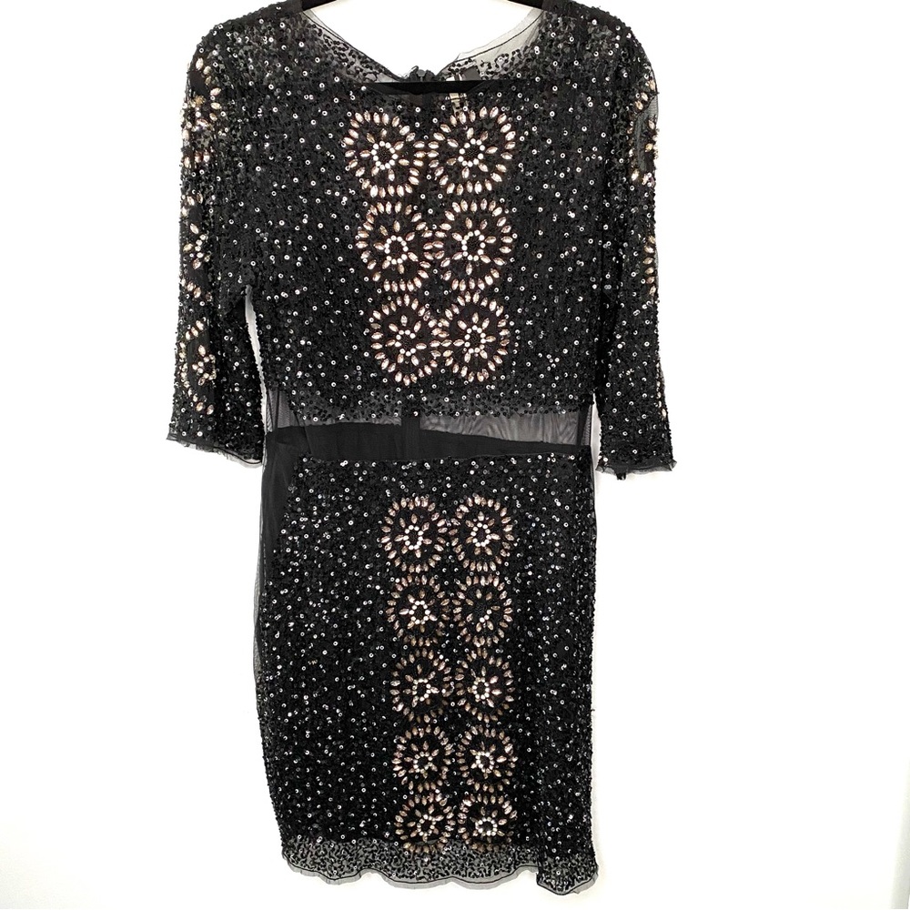 Topshop Black Lace Beaded Rhinestones Cocktail Mini Dress 3/4 Sleeve Sz 10 Prom